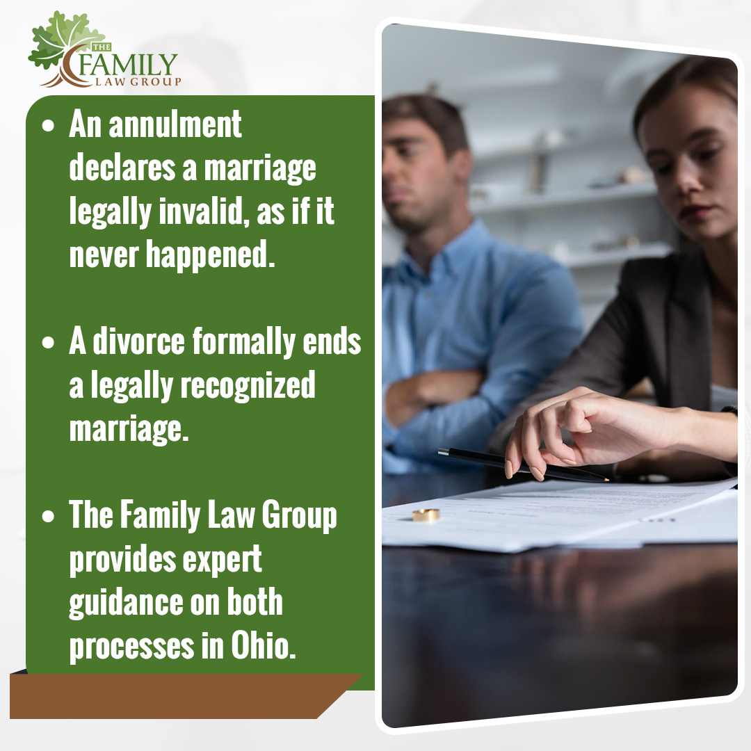 Difference between annulment and divorce in Ohio explained by family law attorney with couple reviewing documents