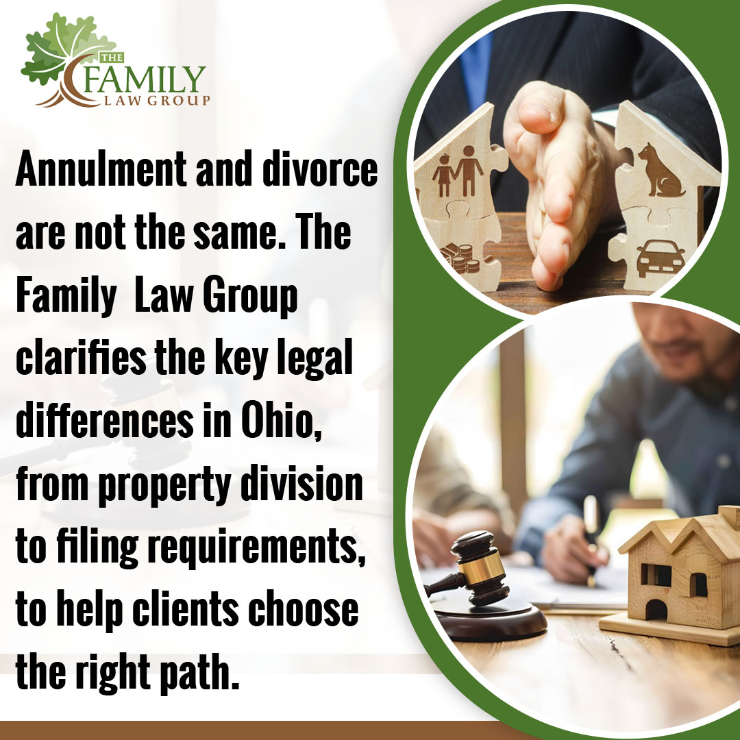 Annulment vs divorce differences in Ohio including property division and legal process with family law concept imagery