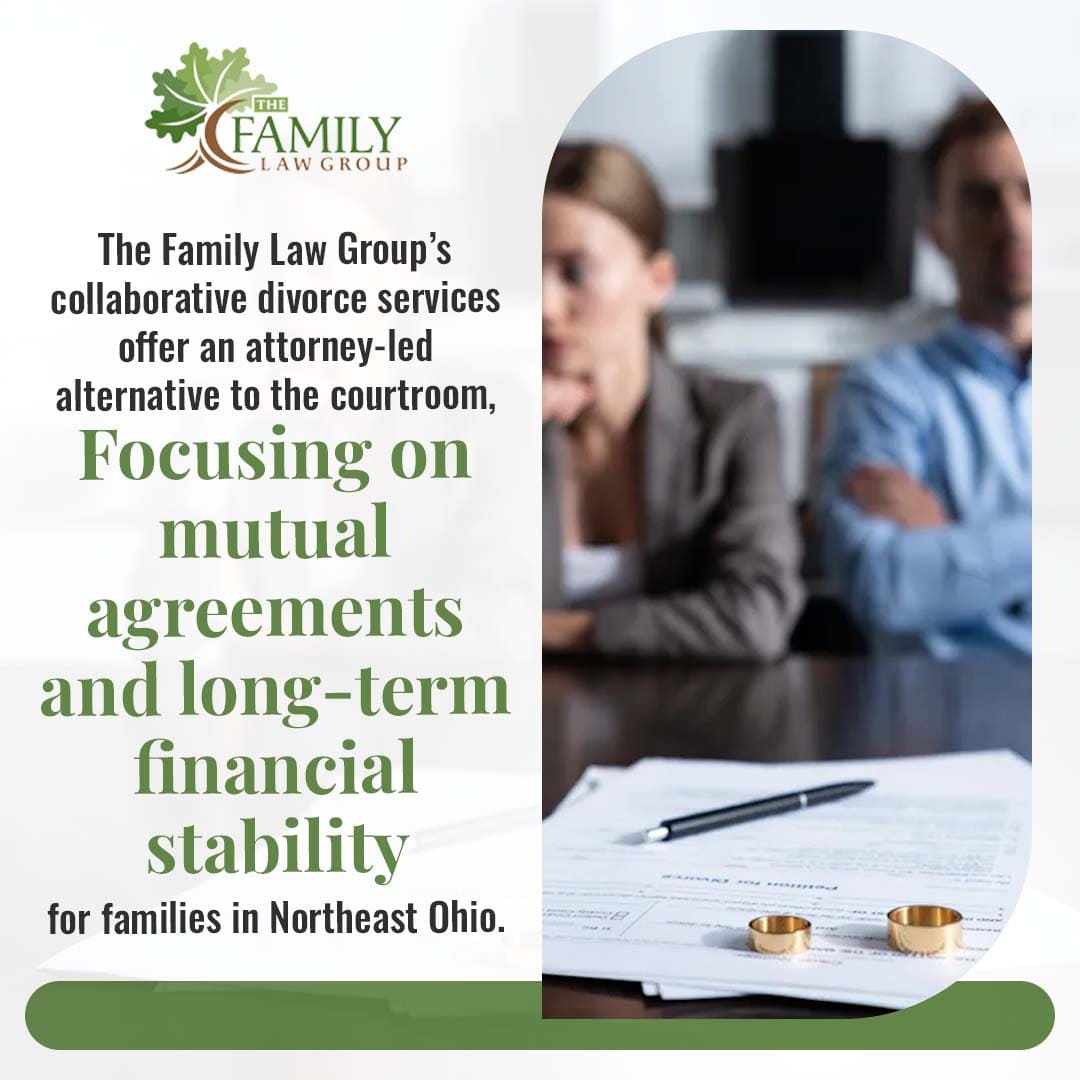 Couple reviewing divorce paperwork with wedding rings on documents symbolizing collaborative divorce and financial agreements