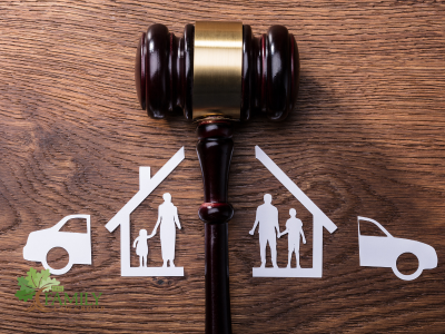 Gavel dividing family cut out and car cut out.