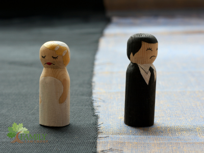 Bride and Groom wooden toys. FLG logo.